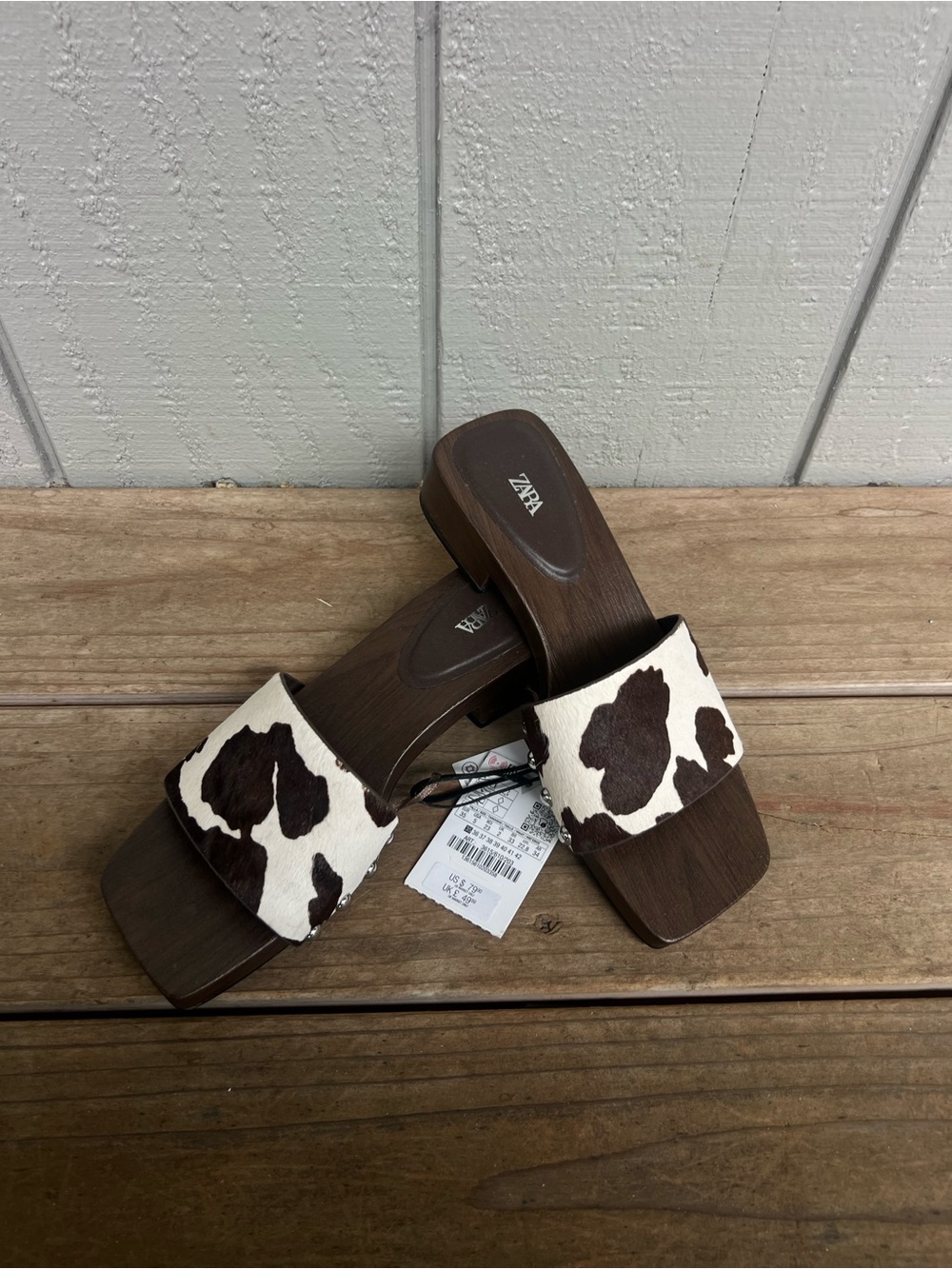 Zara Brown & White Cow Print Slide Mules